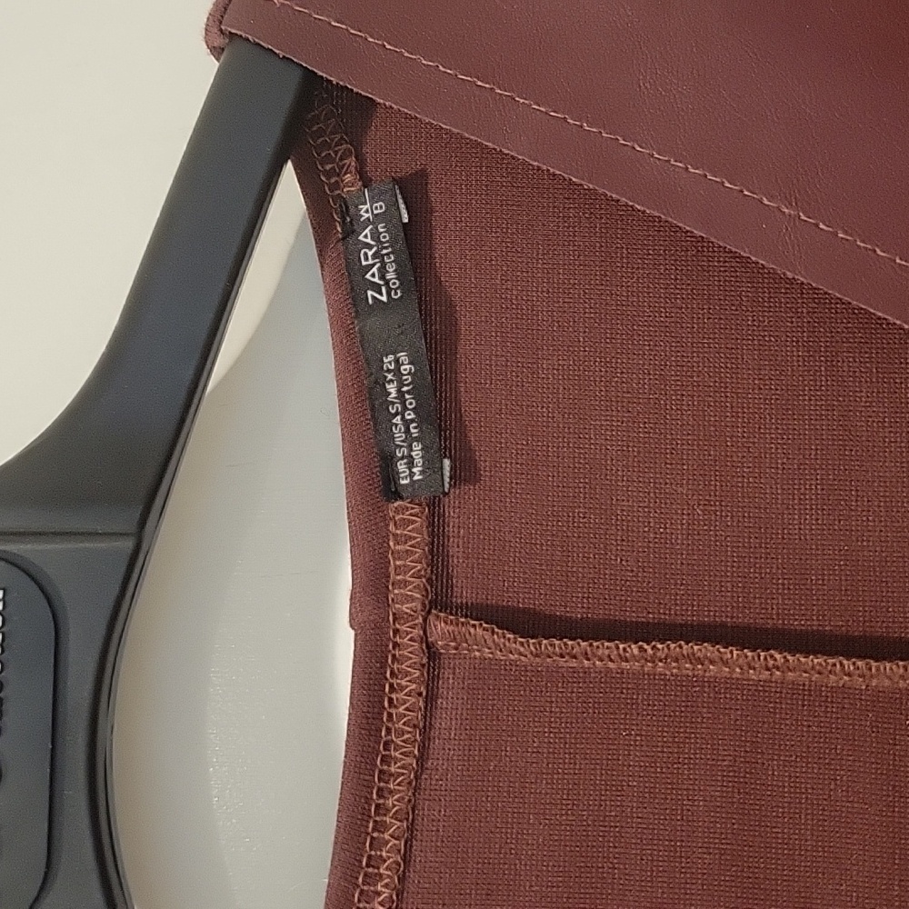 Zara Burgundy Faux Leather V-Neck Mini Dress - Size S - Picture 5 of 9